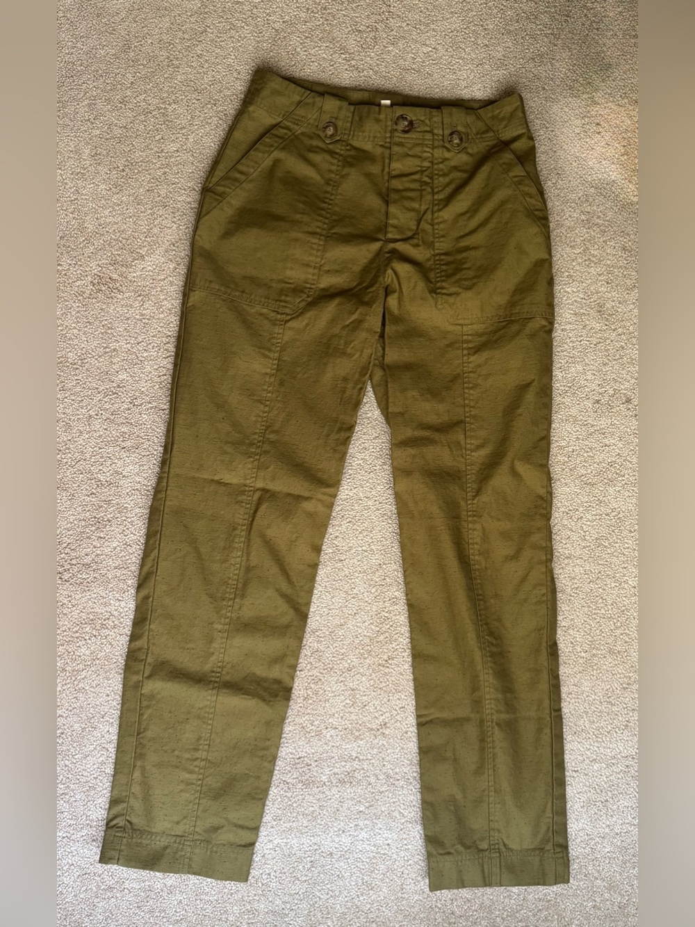 Sezane Olive Green Straight-Leg Pants